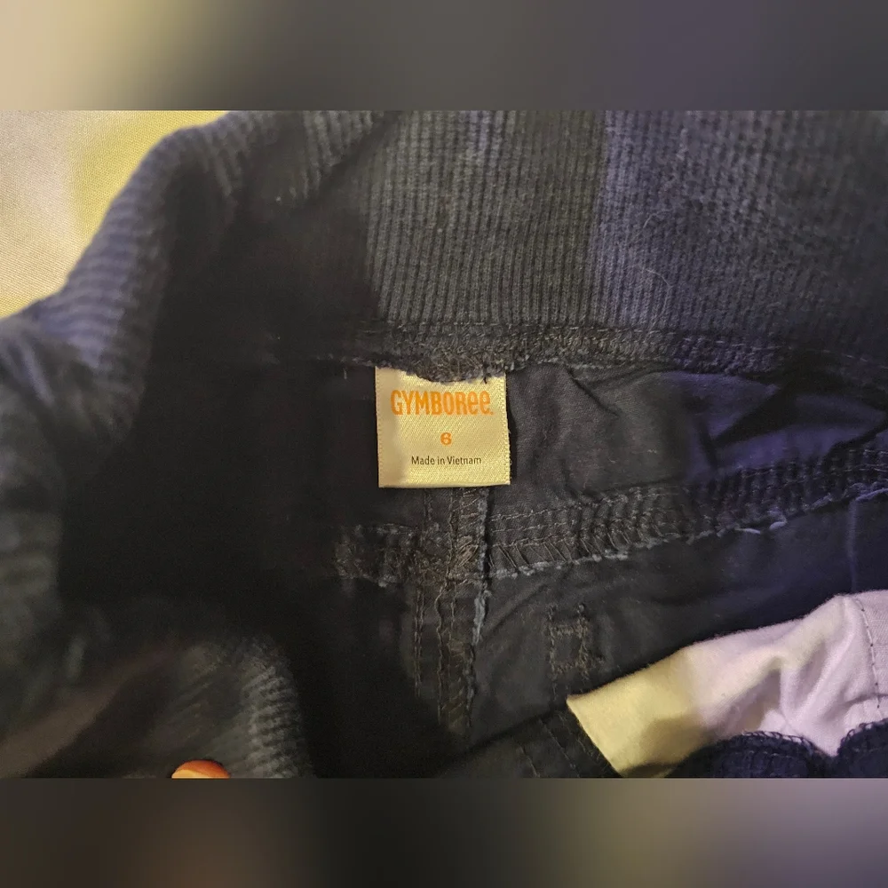 Gymboree Navy Blue Cargo Pants with Plaid Cuffs- Unisex 6